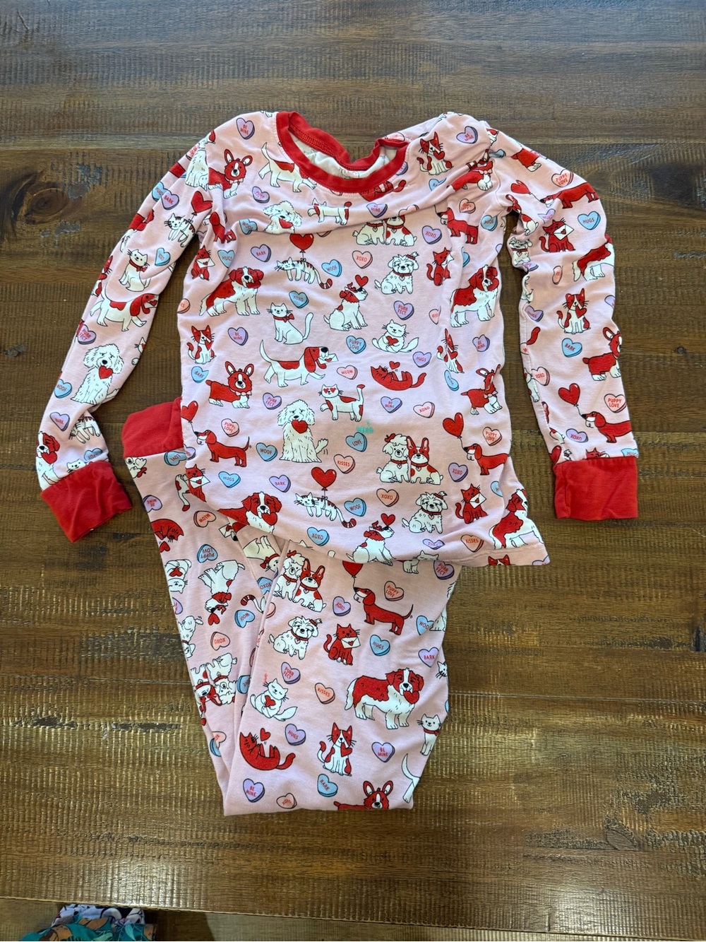 Little sleepies Kids Pink Puppy Print Pajama Set with Red Trim